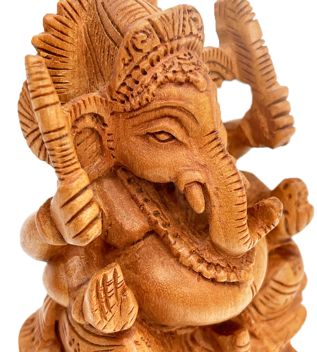 Hand Carved Wooden Ganesha- 3.5" Tall