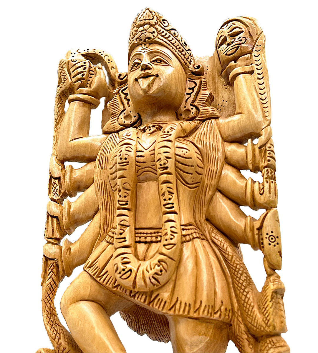 Hand Carved Wooden Kali Statue Detail