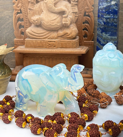Opal Lord Buddha Head and Elephant